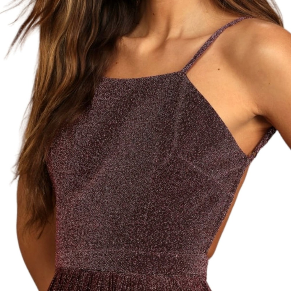 Lulus Black and Pink Metallic Pleated Mini Dress Size XL - Picture 3 of 11